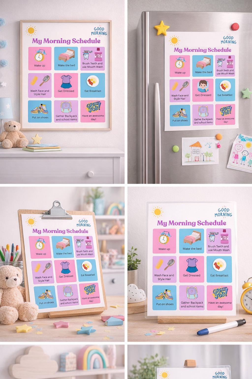 ADHD Kids Morning Routine Chart, Visual Schedule, Editable Canva ...