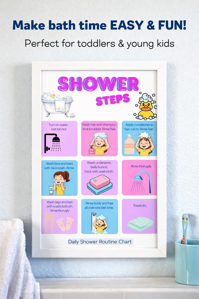 ADHD Kids Shower Routine Chart, Visual Schedule, Printable and Instant ...