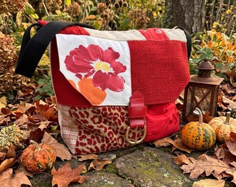 Handmade Recycled Fabric Crossbody Bag: Upcycled Patchwork Tote