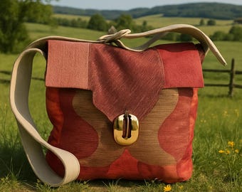Upcycled Crossbody Bag: Recycled Fabric Hobo Bag with Gold Buckle