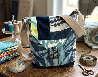 Upcycled Boho Crossbody Bag: Recycled Fabric, Adjustable Strap
