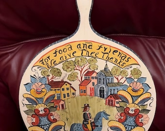 Signed 1985 Pat Virch Hand Painted Norwegian Rosemaling Folk Art Bread Board Wall Hanging