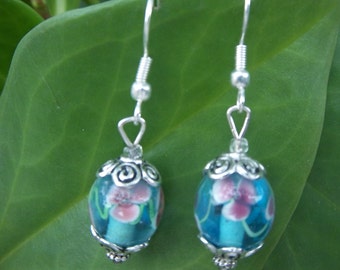 Turquoise glass bead dangle earrings