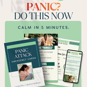 Noodkaarten paniekaanval afdrukbaar | Angstverlichting Kalmerende gids | 4-4-6 Ademhaling + 5-4-3 Aarding | Pdf direct downloaden