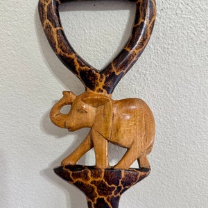 Hand-carved African Walking Stick with Elephant and Giraffe Pattern
