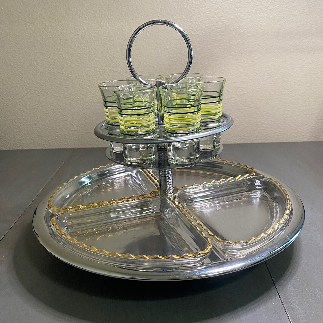 CLEARANCE Mid Century Modern 2 Tier Shot Glass and Hors D'oeuvres
