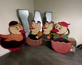 Cute Vintage Pig and Duck Woven Wicker Wall Hangings with Pouches