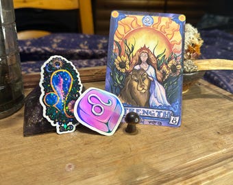 Leo Tarot Card and Stickers Bundle | Strength Astrology Art Collection
