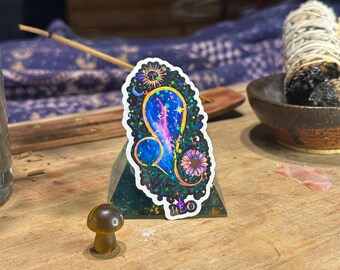 Leo Zodiac Sticker | Sunflower Astrology Art | Glossy Die Cut (Water Bottle Sticker)