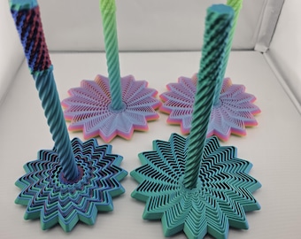 Dahlia Fidget Toy | 3D Printed Articulated Flower, Spiral Rod, Layered Base