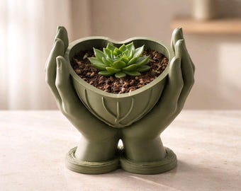 Maceta con forma de corazón y manos – Maceta esculpida para suculentas, decoración romántica para el hogar