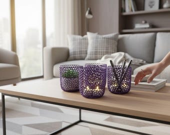 Vaso de malla – Contenedor de almacenamiento universal / Organizador moderno / Soporte para cepillos de dientes / Organizador de escritorio / Morado mate