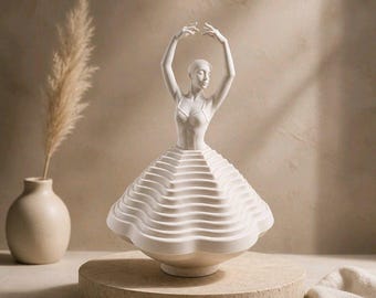 Torre de rábano de ballet, juguete antiestrés / Escultura de escritorio de bailarina impresa en 3D con los brazos arqueados con gracia sobre la cabeza.
