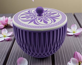 Recipiente Vesta – Bol de almacenamiento con tapa y diseño de celosía impreso en 3D, decoración moderna para el hogar.