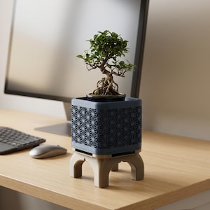 Maceta Kumiko Superellipse / Maceta de escritorio con autorriego, decoración de oficina Japandi
