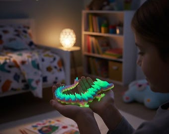 Dragón de cristal articulado – Juguete antiestrés que brilla en la oscuridad con efecto arcoíris (61 cm)