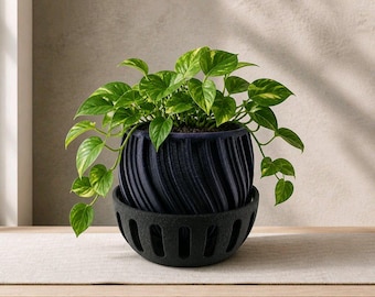 Maceta Odemira / Maceta moderna minimalista impresa en 3D con plato de goteo ranurado