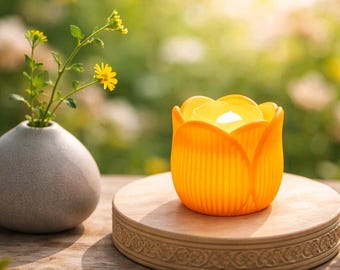 Portavelas LED con forma de tulipán / Decoración moderna floral para el hogar en primavera