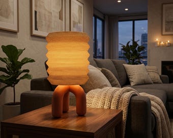 Wavy Retro Table Lamp, Basket Texture, Tripod Base, Japandi Ambient Light (RGB LED)