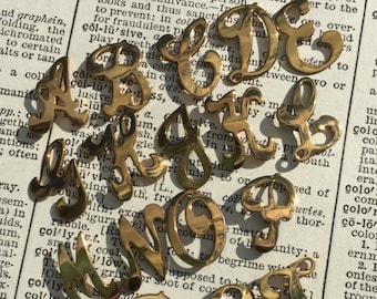 Vintage Brass Initial Charm - Cursive midcentury monogram -  old stock jewelry finding - old letter charm