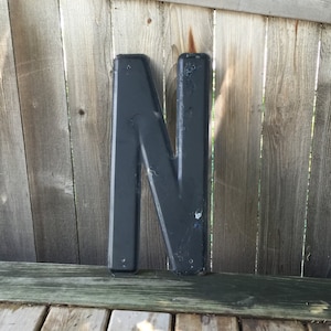 24" Vintage Industrial Metal Marquee Letter N - Black metal - NOS Steel Sign Letter - salvaged black metal letter -beveled metal letter