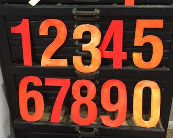 Vintage Industrial 8" Metal gas station numbers - Steel Sign price number - salvaged metal marquee number -red metal sign numbers - old meta