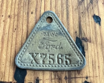 Vintage brass Ford tool tag - authentic auto brass key fob - auto plant tag - vintage brass tool tag - old brass automobile fob