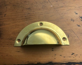 Vintage Brass bin pull - Half round Drawer Pull  - metal drawer hardware - vintage drawer handle - old brass bin pull - worn drawer handle