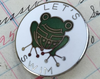 Vintage lets swim enamel swimming sport Sport Pin - kids swimming Pin - childrens Sports Pin - sport lapel pin