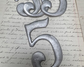 Vintage silver metal number 5 five – salvaged aluminum address number – old metal number – house number – sign number – silver metal number