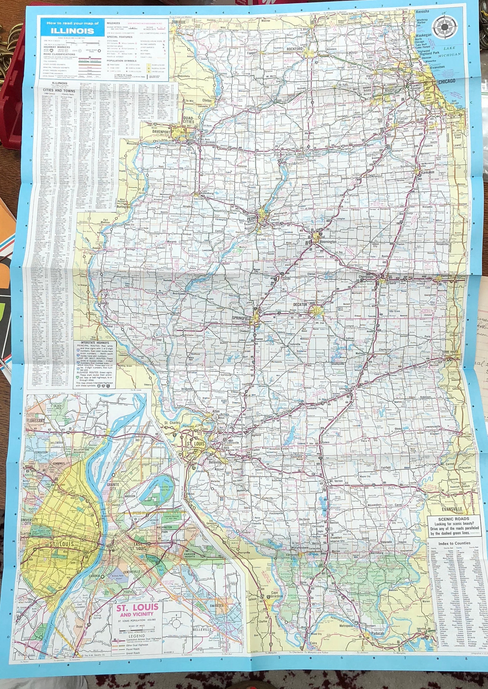 Vintage Paper Map 1980's Illinois Road Map Chicago Etsy