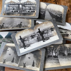 Veel van 3 Vintage Stereoscopische kaarten - stereo fotokaarten - vintage foto's - reisfoto's