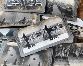 Lot of 3 Vintage Stereoscopic cards - stereo photo cards - vintage photos - travel photos
