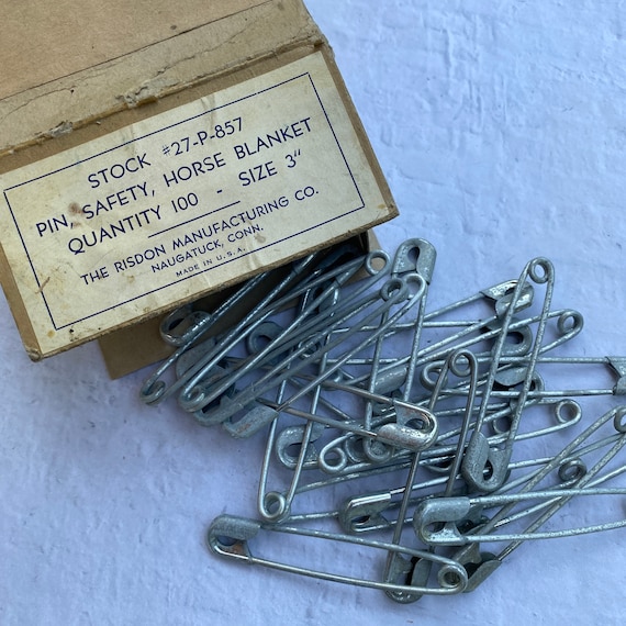 Antique Nickel Brass horse blanket pin - ONE oxidized Vintage large safety pin - vintage laundry pin - risdon pin -huge safety pin -giant