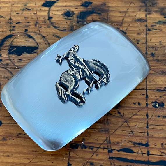 Belt Buckle Horse Silver Metal VTG Horse Jockey Rider Vintage 1980 main image 4