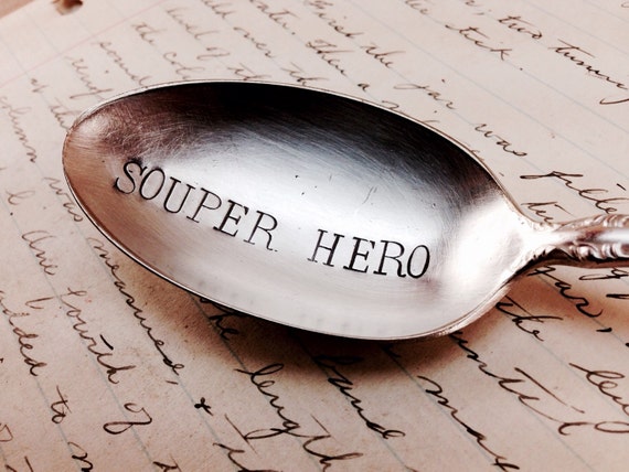 Souper Hero - super hero gift idea - cool comic book gift hand stamped spoon - comic book spoon - super hero gift geek gift - nerd gift