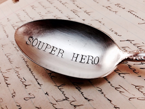 Souper Hero - super hero gift idea - cool comic book gift hand stamped spoon - comic book spoon - super hero gift geek gift - nerd gift