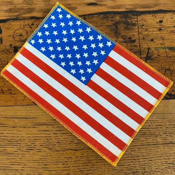 Large jacket or uniform patch Vintage sew on patch - American flag - vintage patriotic patch - hippy - novelty patch - USA groovy flag