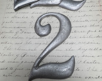 Vintage silver metal number 2 two – salvaged aluminum address number – old metal number – house number – sign number – silver metal number