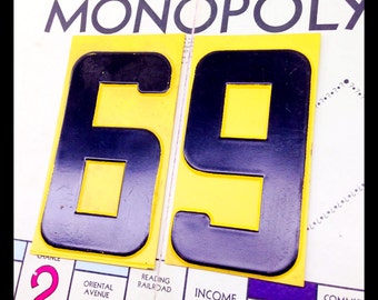 Vintage yellow plastic number 6 or 9 – black number -  gas station number – large plastic number – wedding number – salvaged sign number
