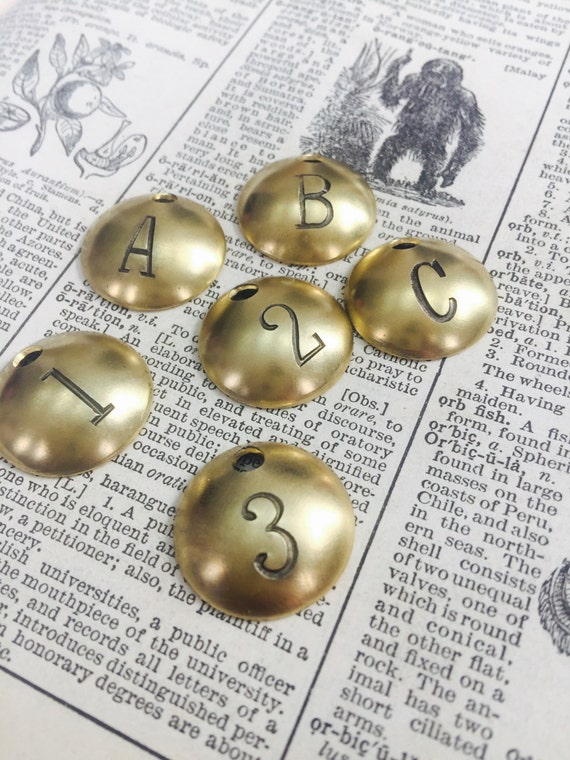 Custom hand punched round domed brass tag -  hand stamped key tag - hand made key fob - hotel key tag - pet tag - numbered dapped metal tags