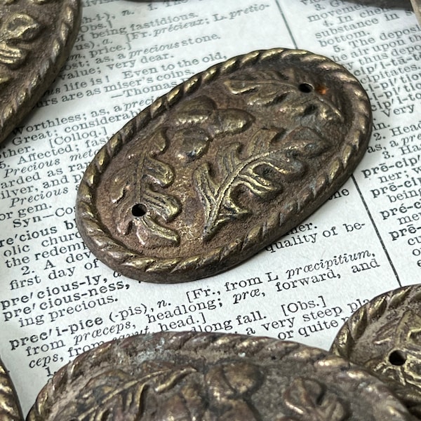 Antique cast brass ornamental furniture decoration - brass oak leaf medallion - furniture medallion