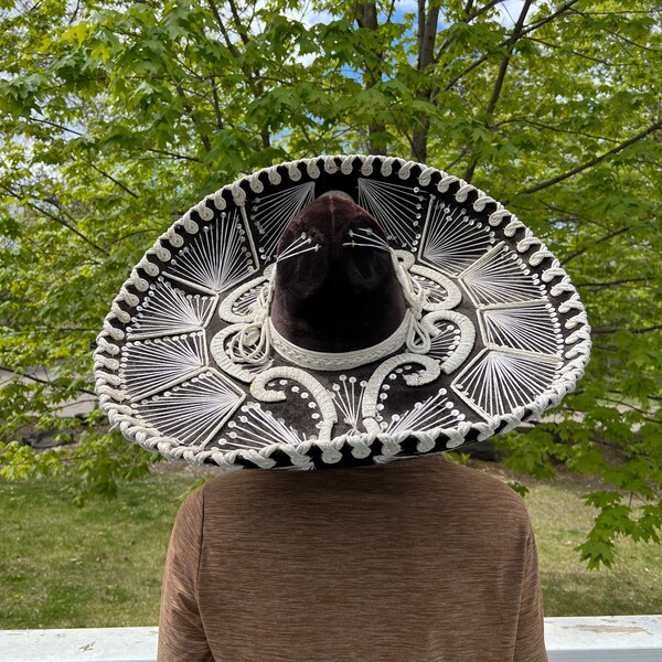 Authentic Mexican Sombrero - Dark brown with cream accents Mariachi Sombrero - Cinco de Mayo - Mexican hat