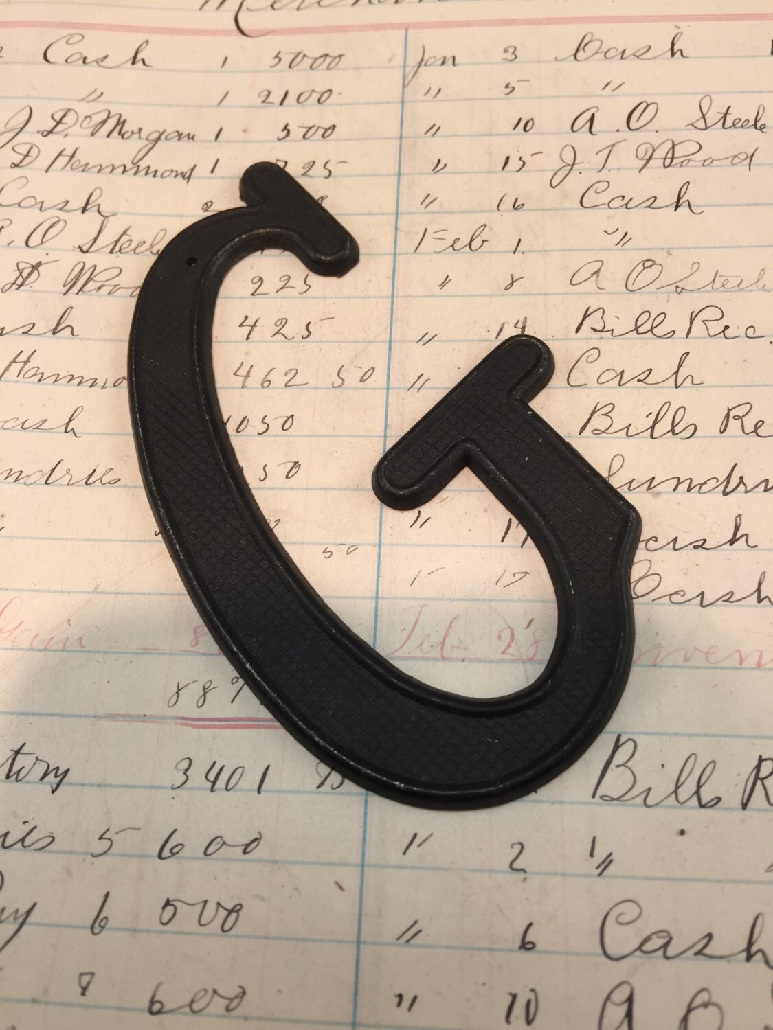Small Black Metal letter G Vintage metal house letter salvaged sign