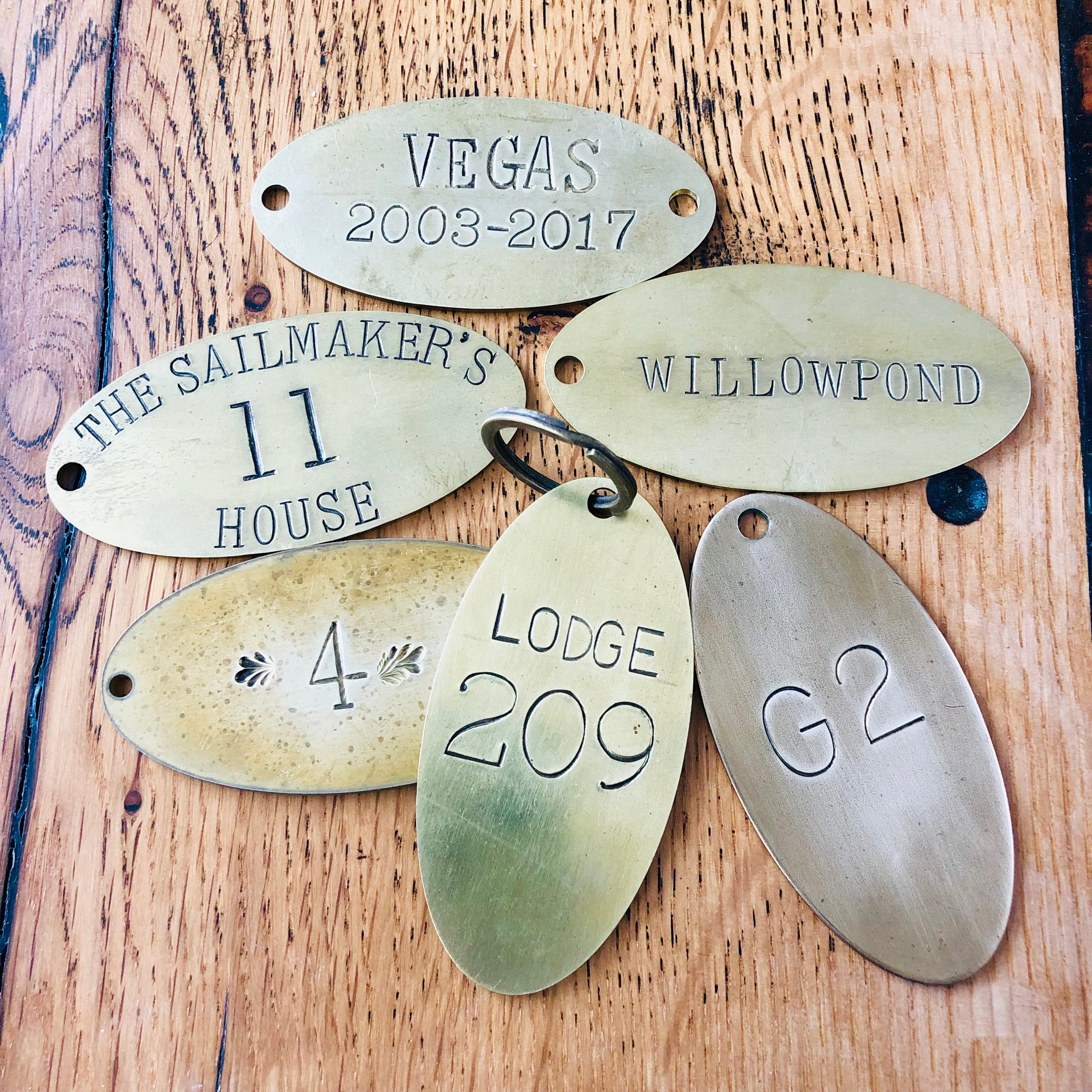 Custom hand stamped Hotel Room Key Tags brass key chain fob brass 