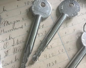 Industrial high security key - vintage safe deposite box key - vintage key charm - bank key - little old key – steampunk key