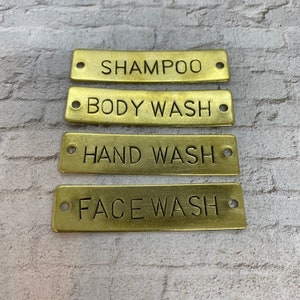 Home Organization - Custom hand punched brass and metal tag -  hand stamped  - Bathroom organization- custom engraved tag -