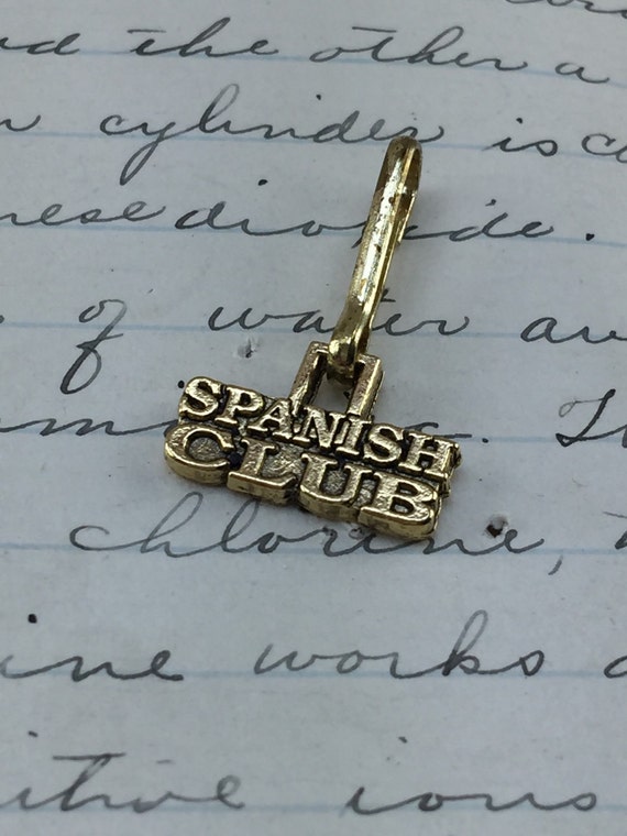 Spanish club charm - vintage Brass pendant charm bracelet - small gold charm necklace- high School charm gift - high school school club char