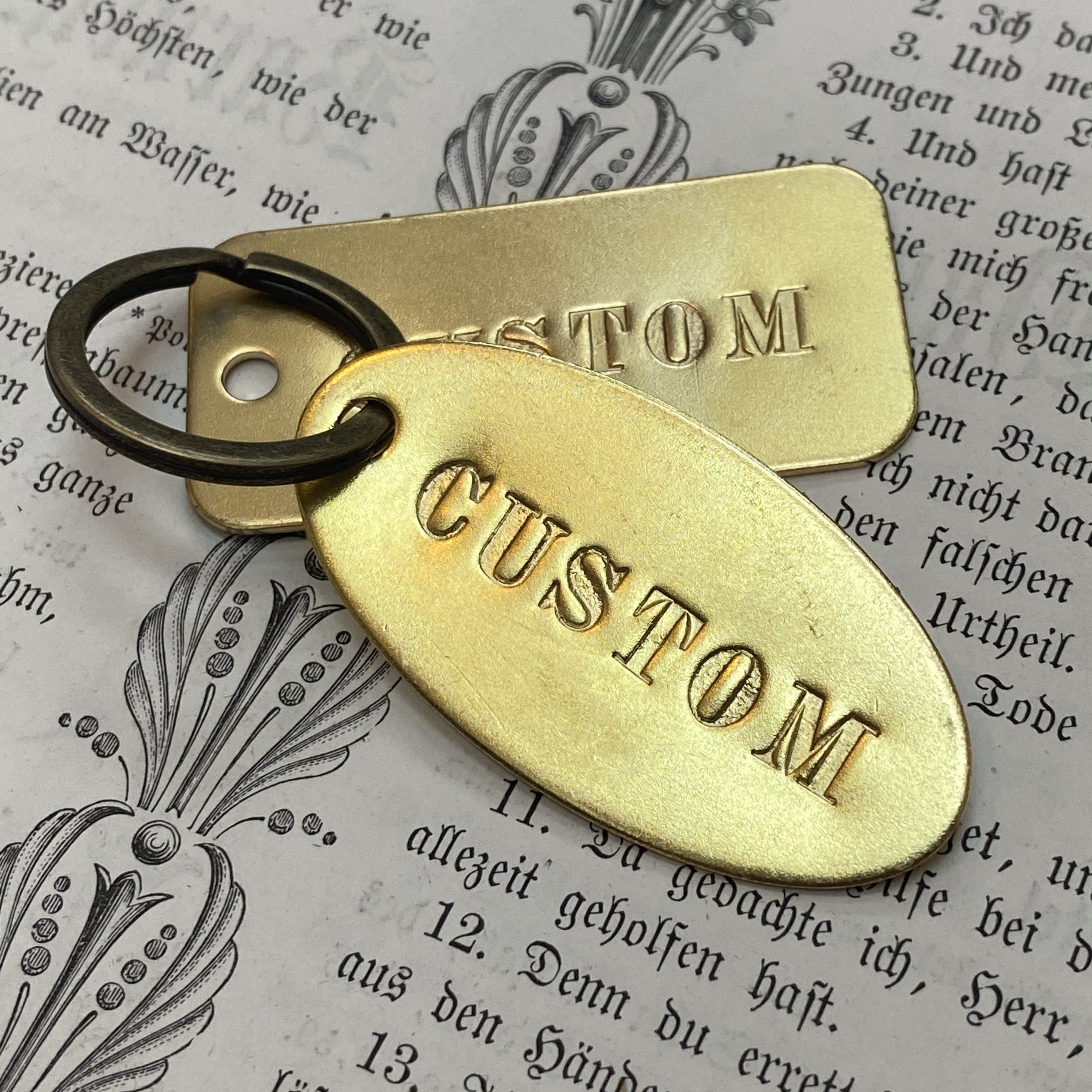 Custom Hand Punched Brass and Metal Tag - Oval or Rectangle Hand