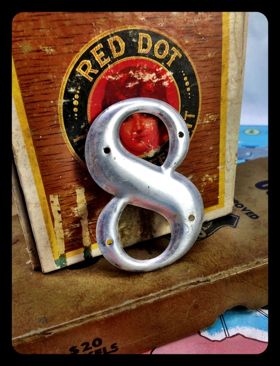 Vintage small aluminum number 8 – salvaged aluminum address number – old metal number – house number – sign number – silver metal number